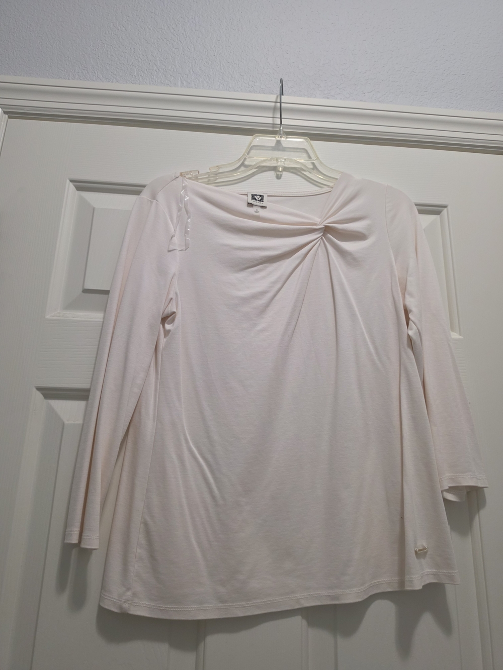Anne Klein Soft Blush Twist-Detail Quarter Sleeve Top Size Small